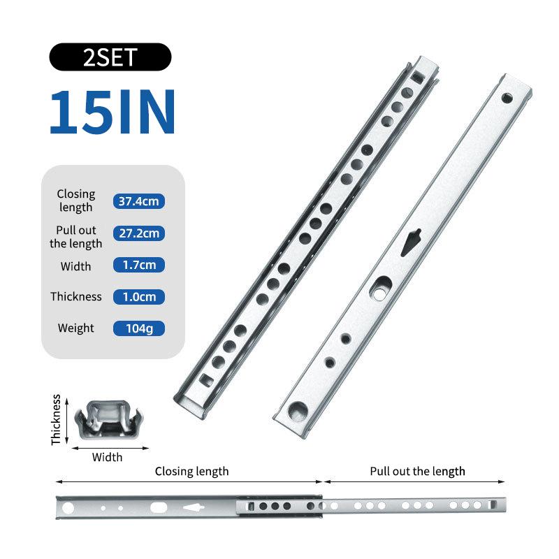 2Set Smooth Glide Bearing Drawer Slides 17Mm Wide Two Way Slide Drawer Glides 8"-17" Hardware Accessories Drawer Rail