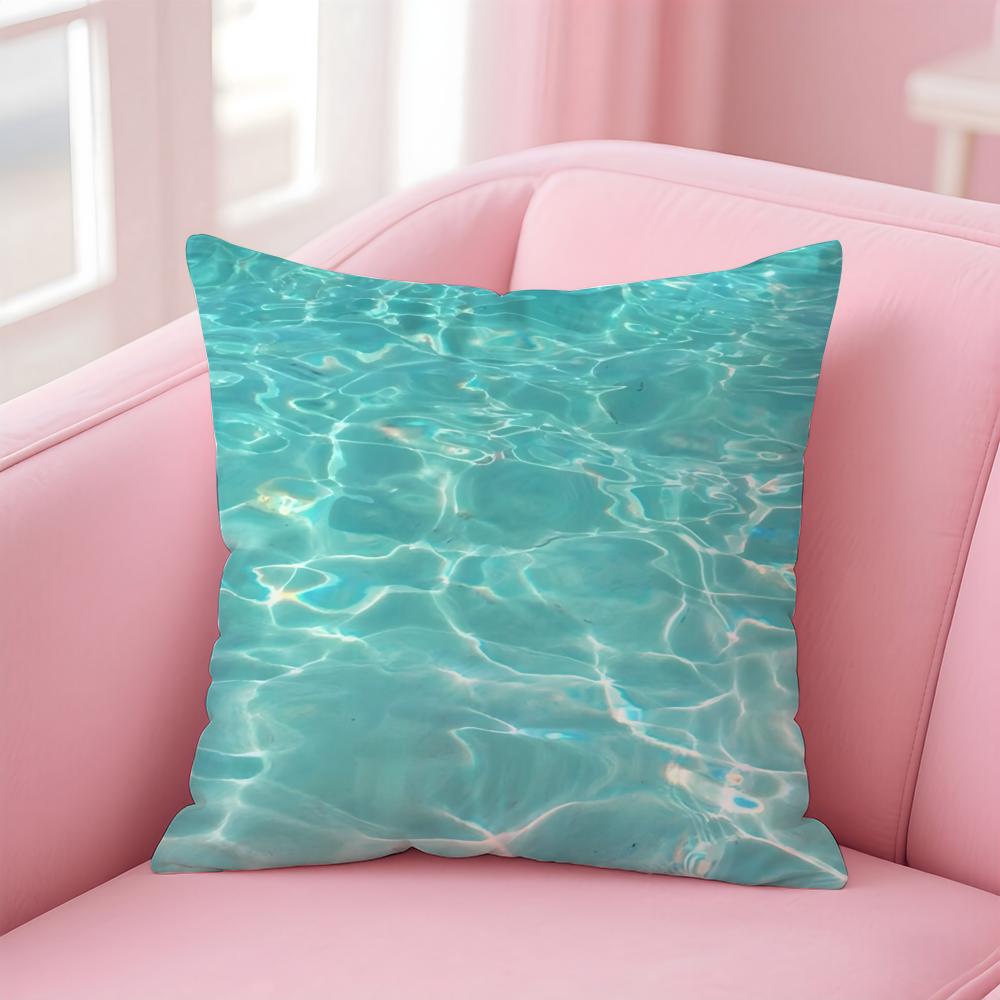Blue Green Ocean Print Pattern Cushion Cover Pillow Case Soft Skin Friendly Fabric Concealed Zipper