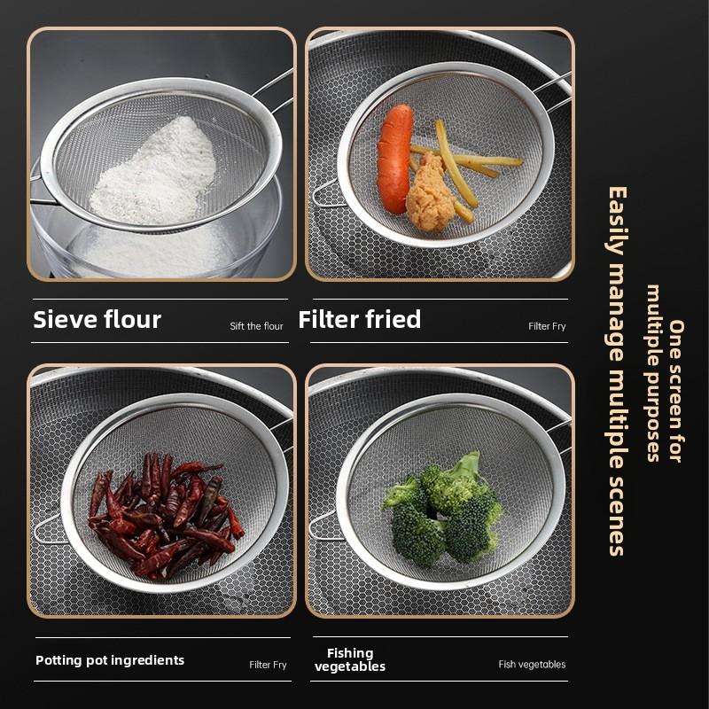 Сито-сетка из нержавеющей стали, ложка с прорезями, кухонный набор из 3 мелких сит с длинной ручкой для приготовления пищи, просеивания и жарки