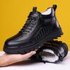 Men's soft elastic winter warm cold wool lining leather snow boots thick bottom non-slip wear outdoor casual sneakers cotton boots