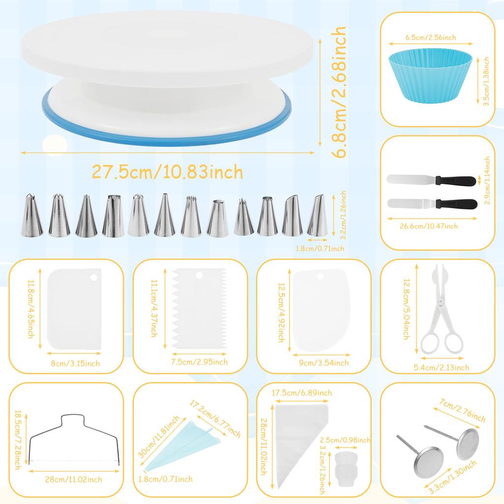 63/82Pcs Cake Decorating Tools Kit Cake Baking Accessories Set DIY Baking Tool Accessories Bake Pastry Turntable Kit for Kitchen