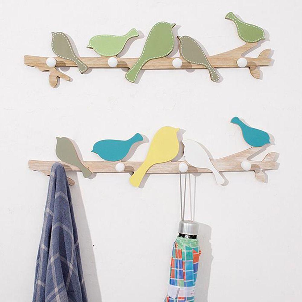 4 Hooks Wood Key Hook Rack Wall Mount Closet Organizer Holder Bedroom Accessories