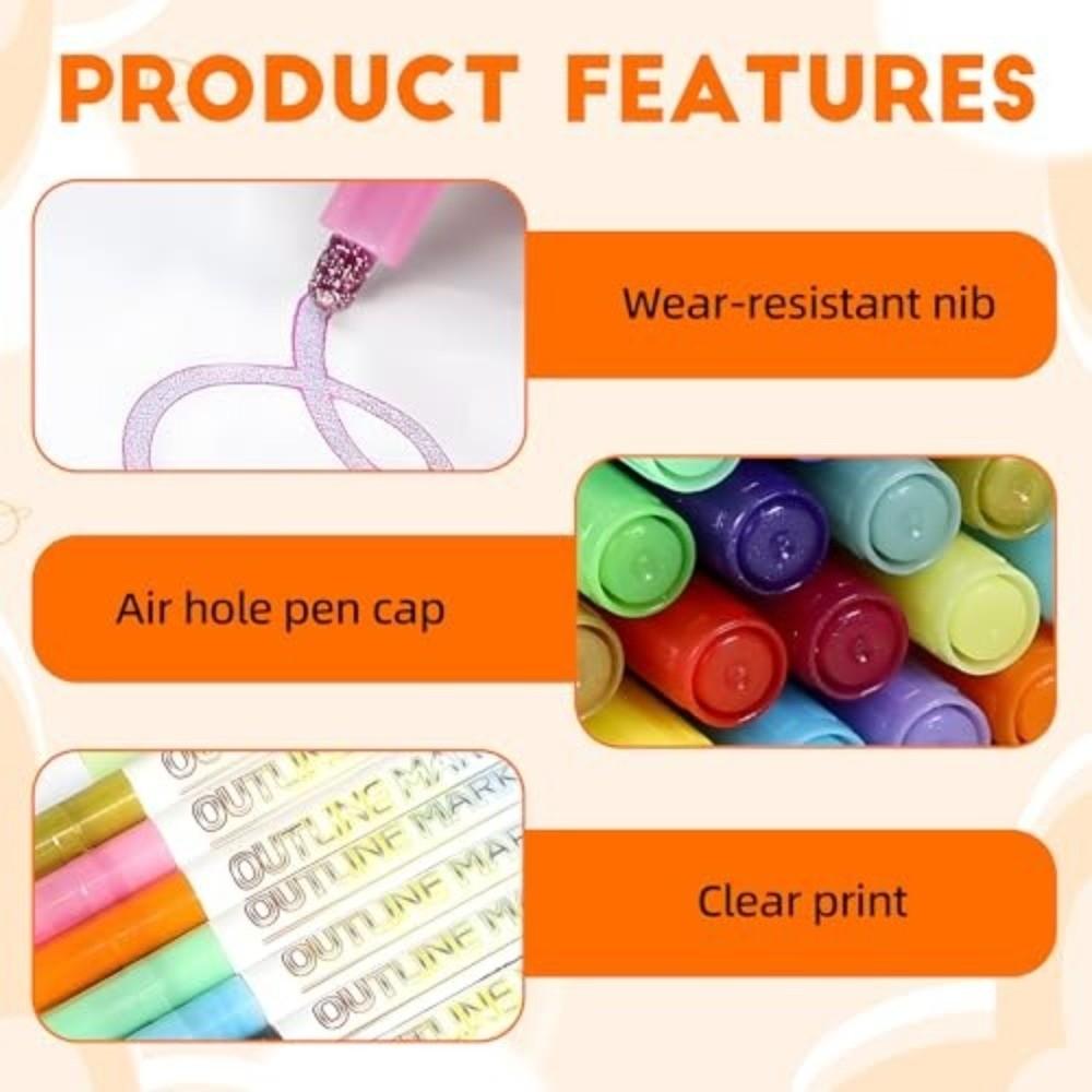 Double Line Highlighter Outline Marker Multicolour Metallic Paint Marker  for Girls Teens