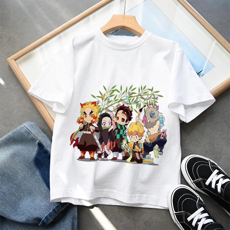 Plus Size Demon Slayer Anime Printed Men and Women Tshirt Casual Parent Child Top Fashion Cotton Summer Y2K Street Harajuku