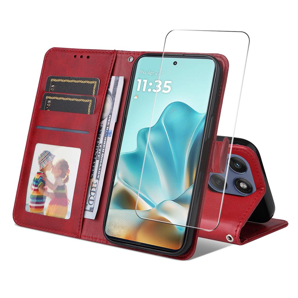 For Motorola Edge 60 5G/60 Fusion 5G PU Leather Wallet Case ENKAY HAT PRINCE Phone Stand Cover with Tempered Glass