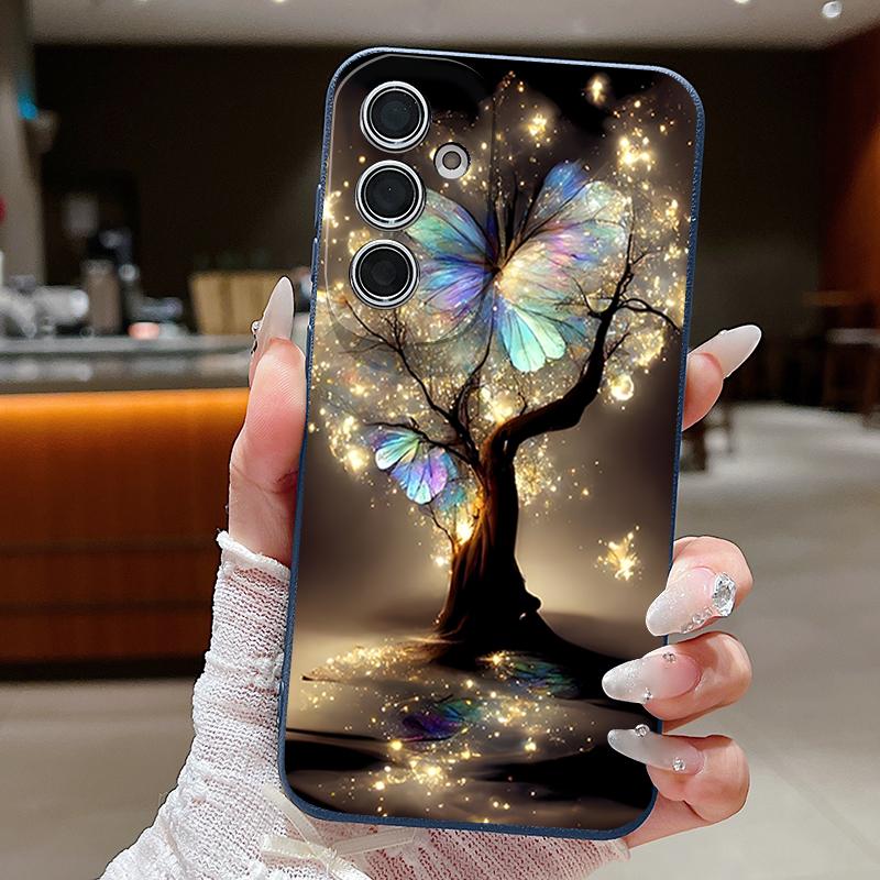 Светящийся Чехол с Узором Бабочки на Фантастическом Дереве для Samsung Galaxy A57 A37 A17 A56 A36 A26 A16 A55 A35 A15 A54 A34 A14 5G Силиконовый Чехол с Текстурой Кожи