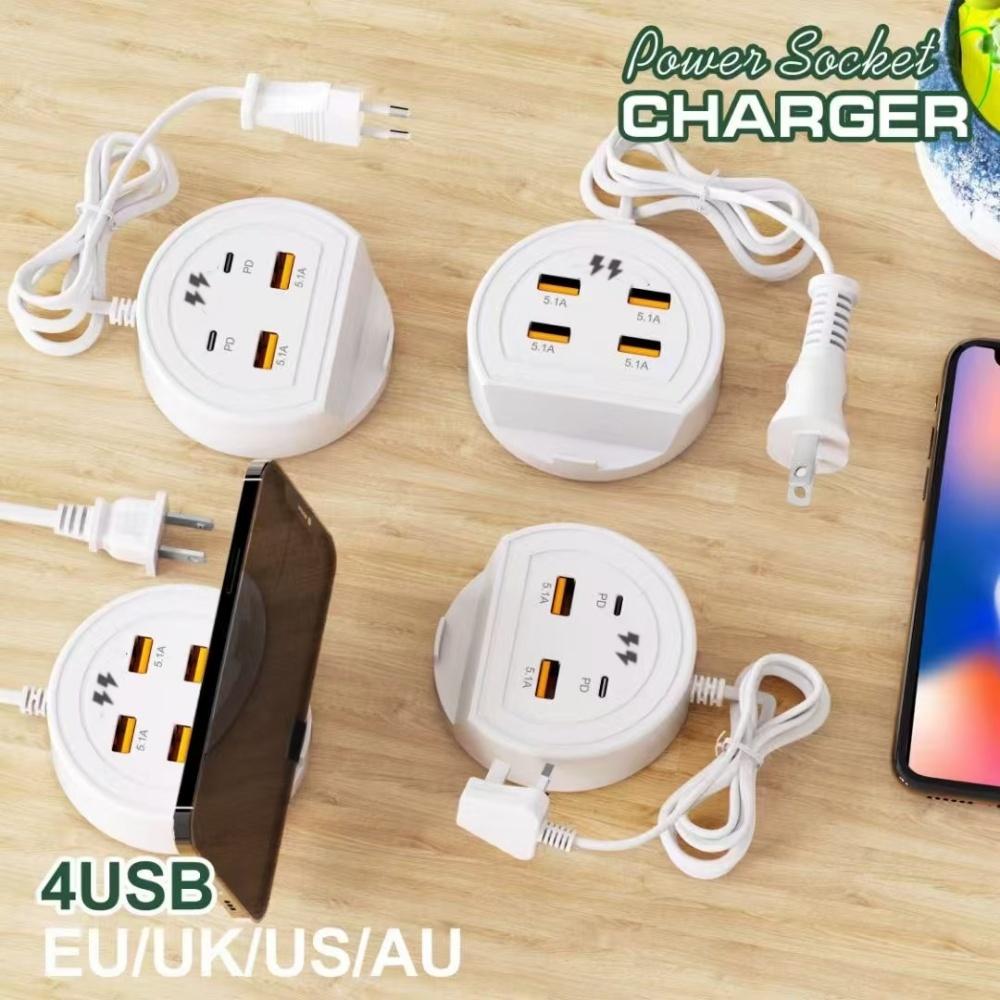 USB Desktop Power Strip Multifunction 4 Ports Type C Fast Charging Socket Home Electronics For Iphone Xiaomi 14 15 EU/US/UK Plug
