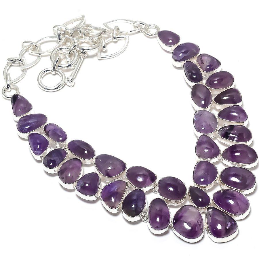 Аметист драгоценный камень ручная работа 925 серебряное ювелирное ожерелье 18 дюймов JCN484-175