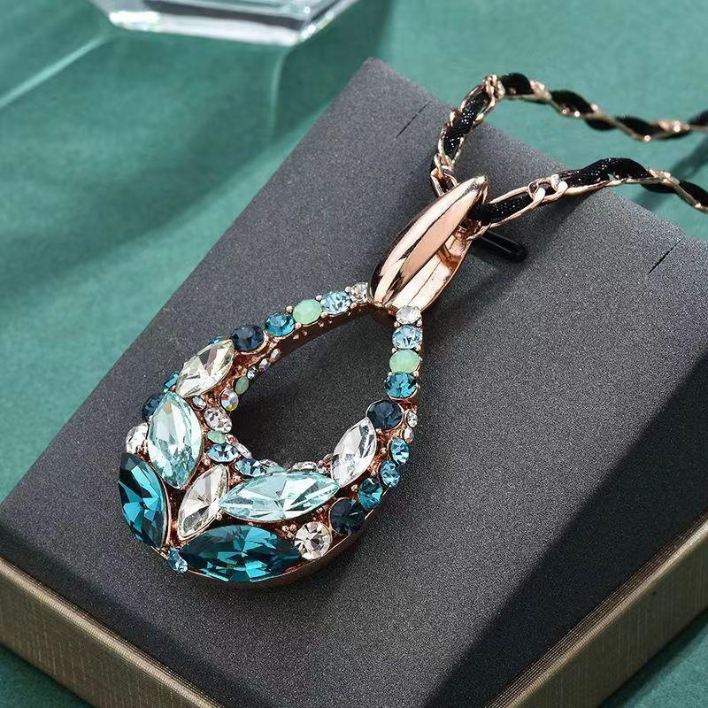 Длинное хрустальное ожерелье с подвеской - Чокер с подвеской-каплей для женщин, Зимне-осенняя многослойная цепочка, Блестящий подарок для нее