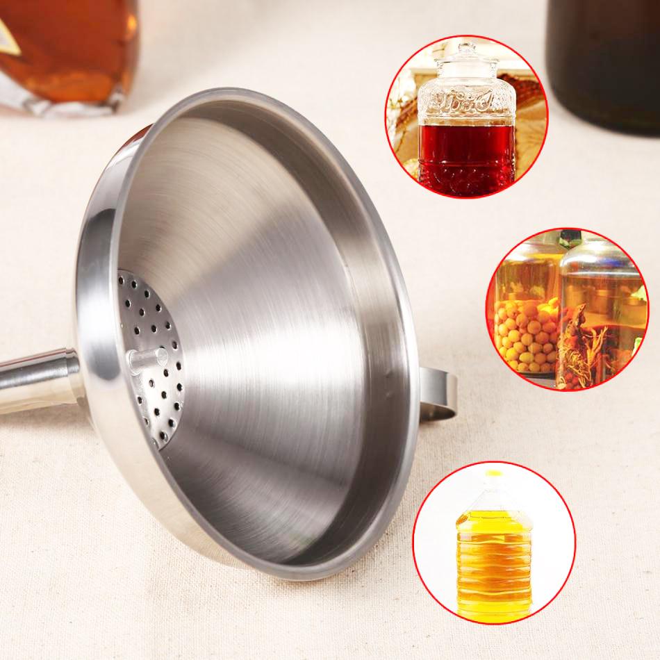 Stainless Steel Kitchen Funnel with Detachable Filter for Transporting Liquids& Fluid