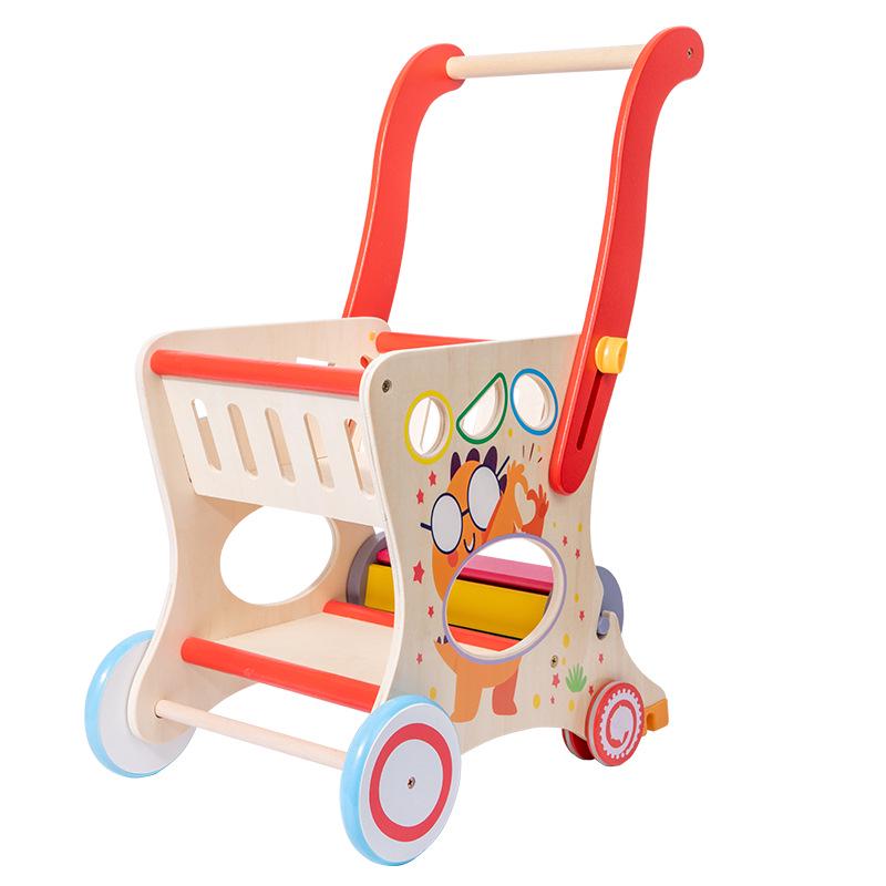 Multifunctional Wooden Child's Push Toy Shopping Cart and Walker