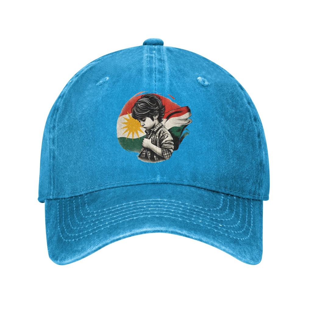 Kurdistan Flag Sun Baseball Cap  Streetwear Men Adult Washed Trucker Hat Sun-Proof Custom  Tennis Skate  Cap Birthday Present