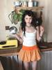 Korean Orange Plaid Tulip Skirt - Women's Summer Elastic Drawstring Short Skirt