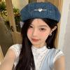 1Pc Harajuku Retro Denim Berets Caps For Women Spring And Summer Travel Sunscreen Versatile Love Pin Sweet Painter Hat