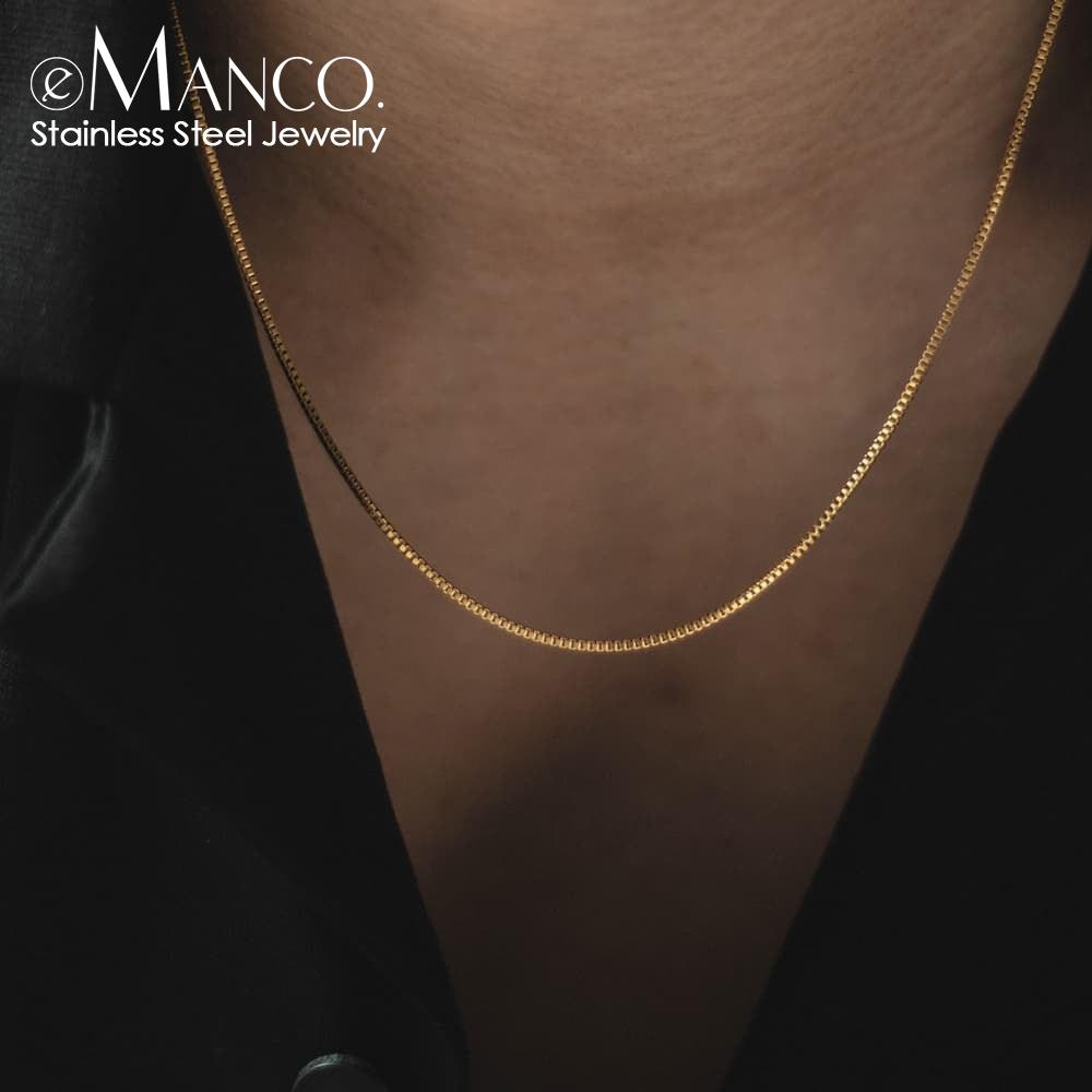 EManco Fashion Hypoallergenic Fine Jewelry Hip Hop Stainless Steel Gold Box Chain Necklace Jewelry Mens