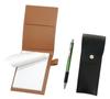 Recycled Cowhide Mini Notebook Cover Mocha with Round Button Pen Case Black Metal Pitch Grip Ballpoint Pen Set Green & LS022PM-BRSB-WZ2067BP-G