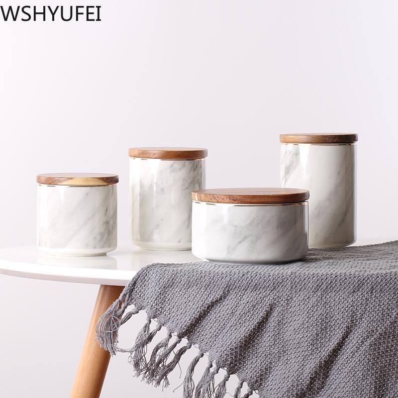 Nordic Marbled Sealed Cans with Lids Ceramic Storage Jars Tea Cans Candy Biscuit Jars Living Room Home Accessories WSHYUFEI