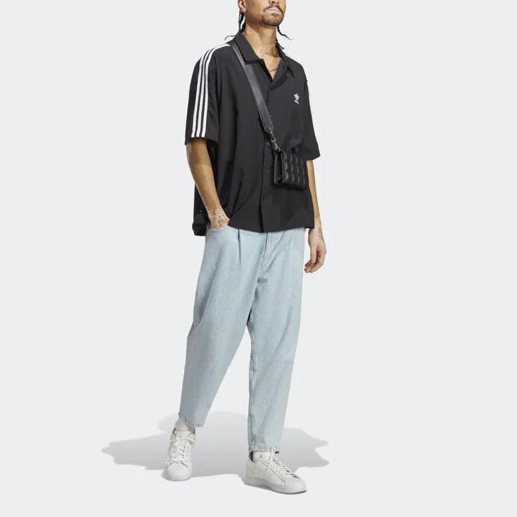 Adidas Originals X Home Of Classics Striped Logo Short Sleeve Shirt Men Tops Black HS2074