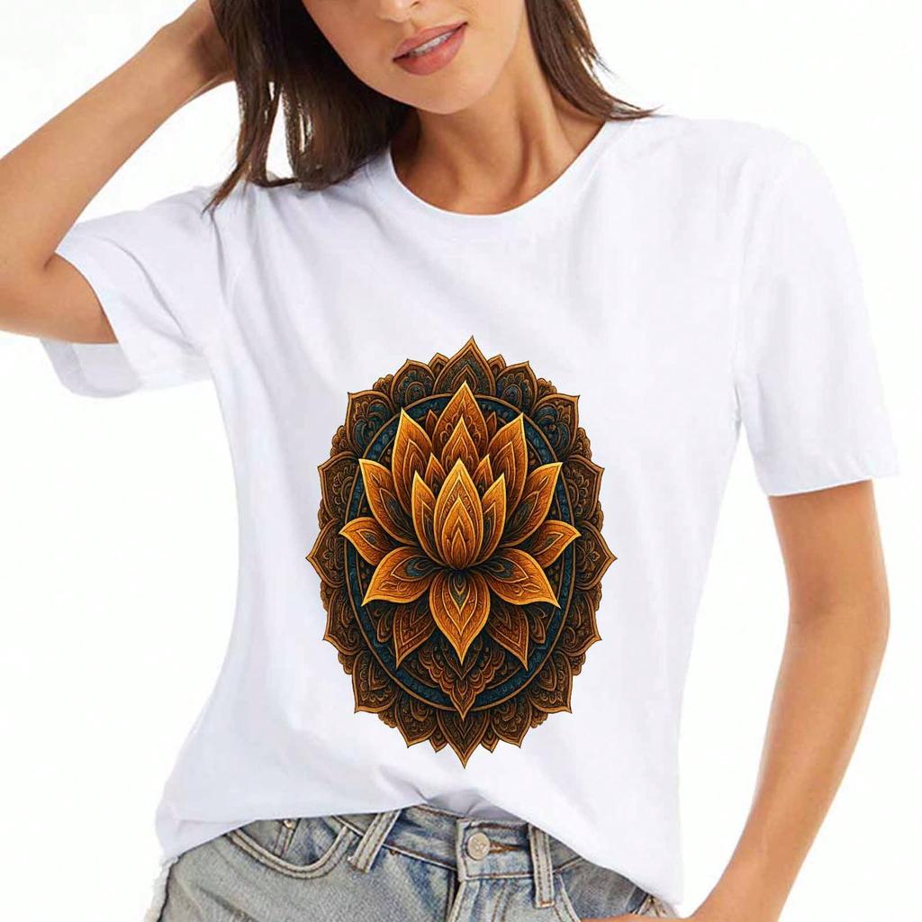 Lotus Mandala Wounisex Cotton T Shirt, Premium Cotton Quality Print, Durable, Casual Fashion, Detailed Lotus Flower Graphic, Elegant And Stylish, High