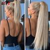 Synthetic Fake Hair Pieces Afro Long Straight Drawstring Ponytail  Hair Bun Pony Tail Clip In Hair Ponytail Extensions