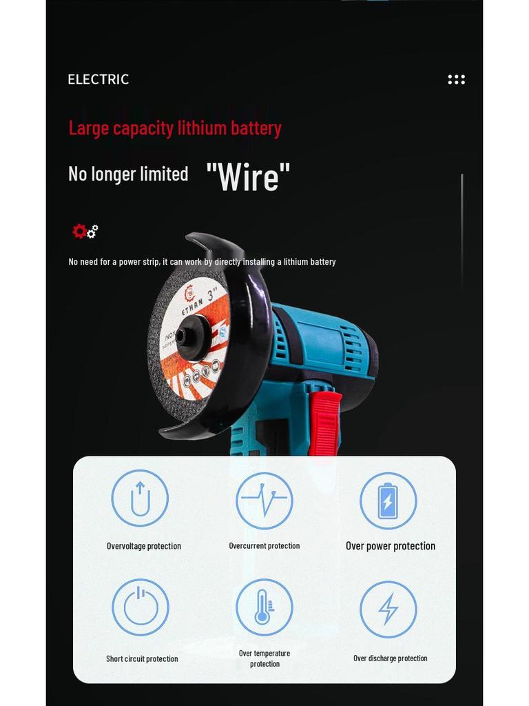 Беспроводная литиевая аккумуляторная мини-угловая шлифмашина: Компактный, многофункциональный режущий и шлифовальный инструмент с двигателем с коллектором из полированной меди