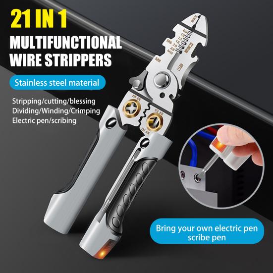 Wire Strippers Professional Electrician Pliers with Non-Slip Handle Electricity Measurement Function Portable Cable Scissors Wire Stripping Pliers