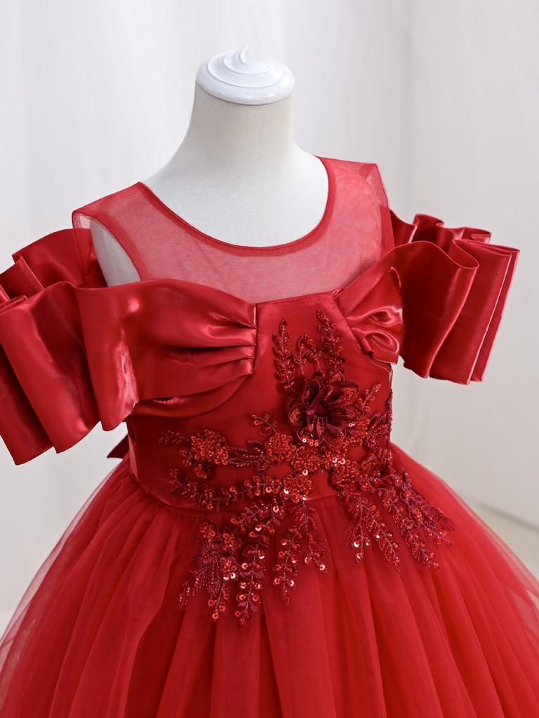 Европейское и американское сетчатое пышное платье принцессы в пол - Формальная одежда для девочки-цветочницы