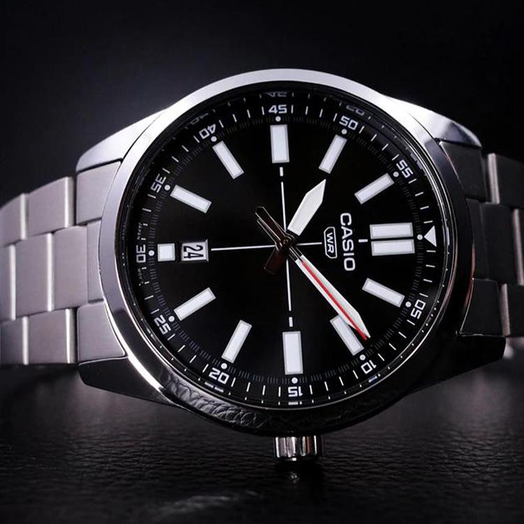 Casio Стандартная серия Минималистичная мода Классический Повседневный Кварцевый механизм Стальной ремешок Мужские часы Черный MTP-VD02D-1E