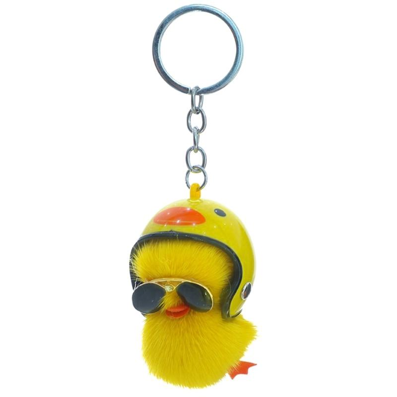 Cartoon Plush Helmet Duck Keychains for Car Key Handbag Pendant Key Chains Fashionable Keychain Cute Key Ring Small Gift