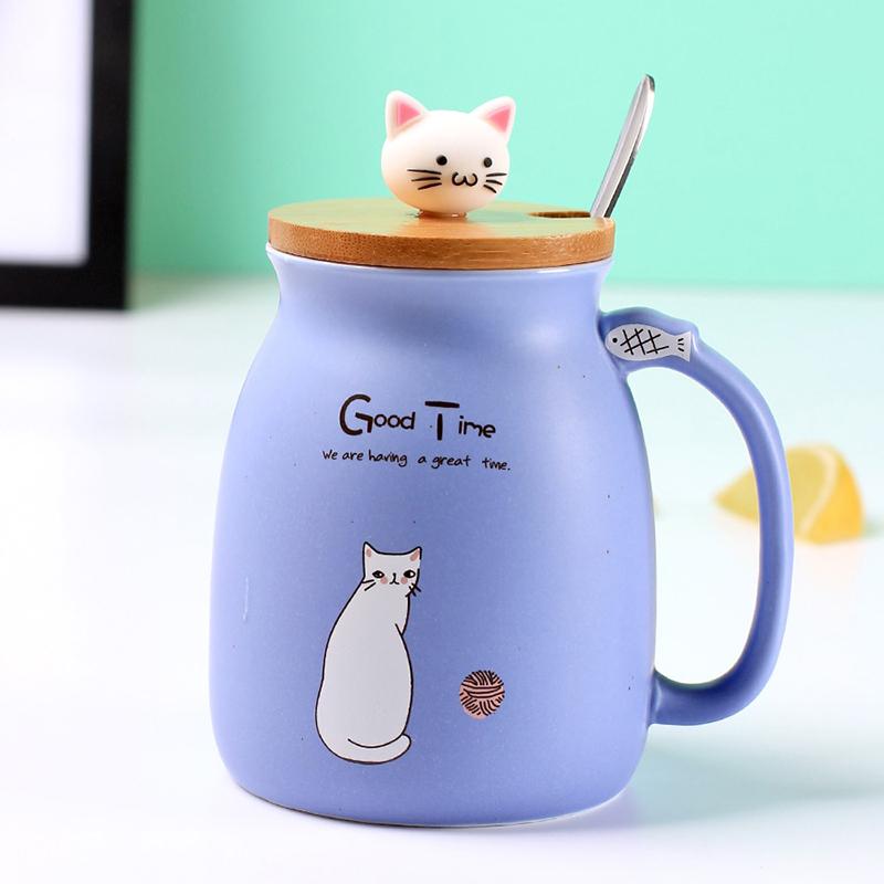 Creative Color Cat Mug Cartoon with Lid 500ml Cup Coffee Ceramic Mugs Cups Office Drinkware Gift