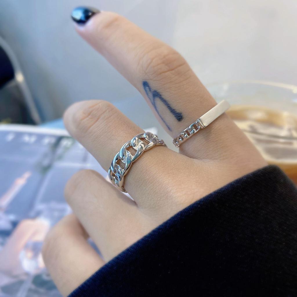 Кольцо-цепочка из стерлингового серебра S925 пробы, квадратное женское, минималистский стиль, 18-каратное золото, квадратное кольцо в стиле хип-хоп, парное кольцо