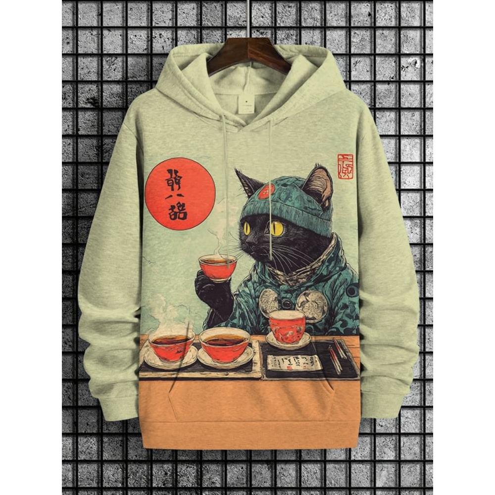 Мужская толстовка с мультяшным рисунком космического кота, новый осенне-зимний свободный пуловер, спортивная толстовка