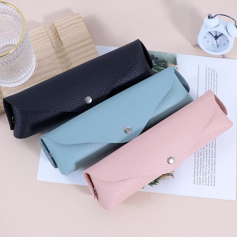 PU Leather Foldable Pencil Case With Lychee Texture Compact Makeup Brush Organizer Eyewear Storage Box
