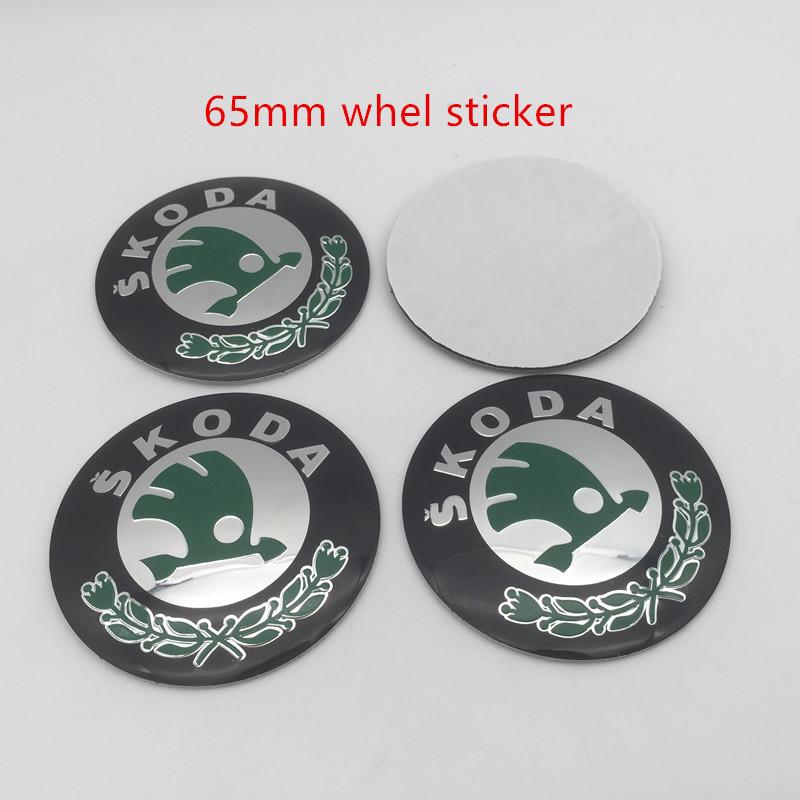 GAM1 4pcs 56mm 60mm 65mm 68mm black/green For Skoda Car emblem Wheel hub Center Cap Badge covers sticker Decals Styling accessories