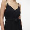 Long Black Belted Dress with Slits Woman