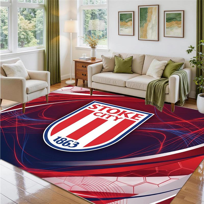Stoke City Football Design Crystal Velvet Rug Soft Decorative Mat for Bedroom Entrance
