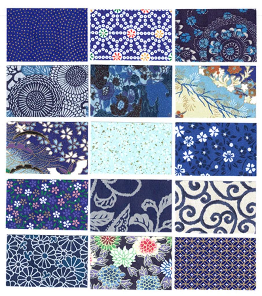 Washi Kawasumi Chiyogami Yuzen Washi B4 Size 30 Sheets Blue Color Patterns/30