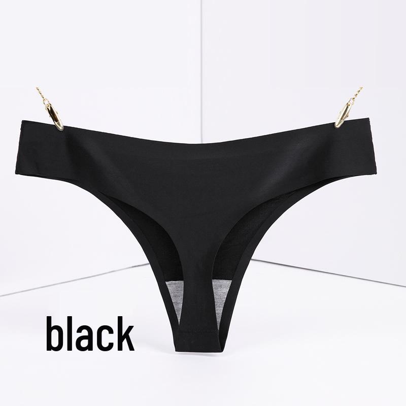 Burgundy Plus Size Low Rise Invisible Ice Silk Quick-Dry Thong Panties for Women
