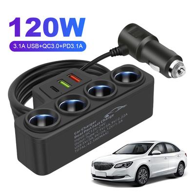 Автомобильный адаптер прикуривателя QC3.0+PD 3.1A 12V-24V Автомобильное зарядное устройство USB 4-гнездовой 120W телефонный адаптер питания USB-адаптер для зарядного устройства телефона