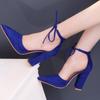 Sexy Pointed Toe Ladies Shoes Square High Heels Lace Up Women Pumps Wedding Strap Blue Woman Shoes