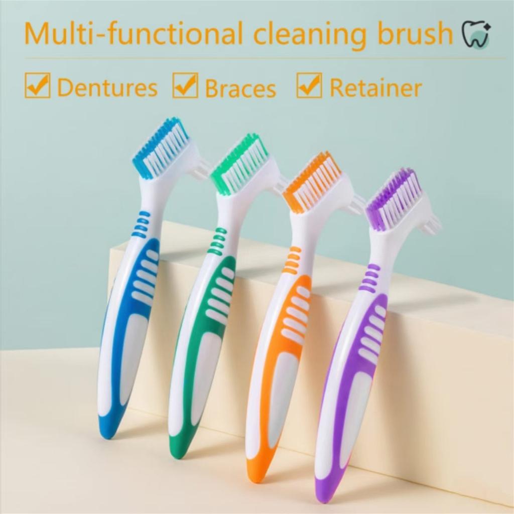 Зубная щетка для зубных протезов с удобной ручкой и двухсторонними зубными щетками