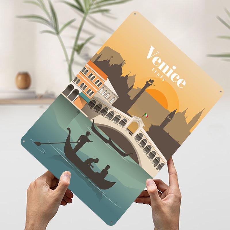 Travel to Venice Printed Poster Customized Wall Art Retro Vintage Metal Tin Signs for Home Living Room Decorations House Decor