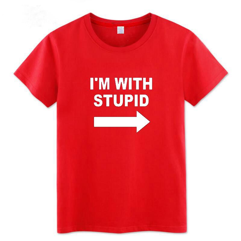 Летняя футболка Im with Stupid, новый стиль, Мой сосед тупой, смешная, юмористическая, с принтом, хлопок, унисекс и женская, повседневная футболка