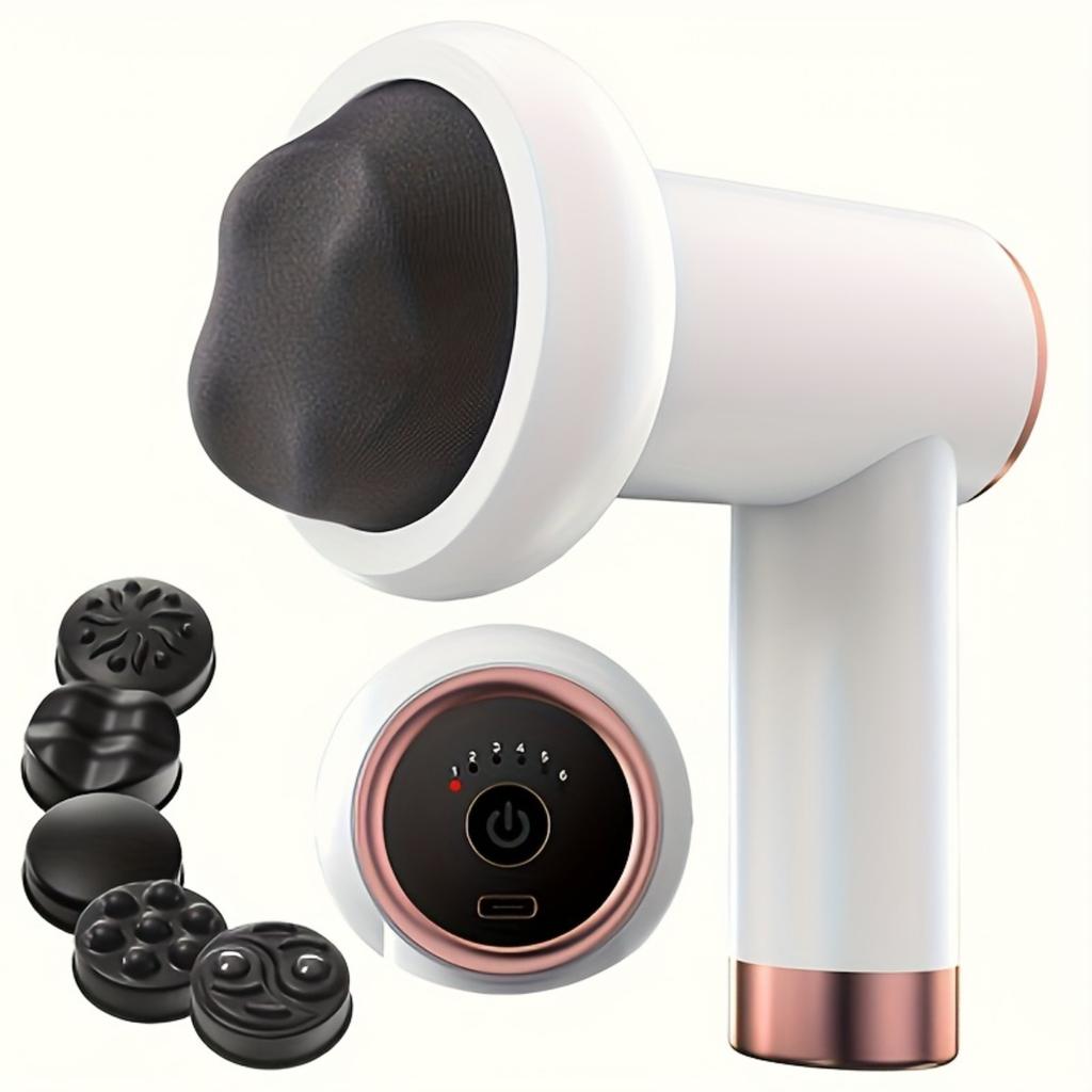 Электрический толкатель жира унисекс, массажные головки, 6 скоростей регулировки, массажер для всего тела, мультикинетический ручной электрический пистолет для фасций, зарядка через USB