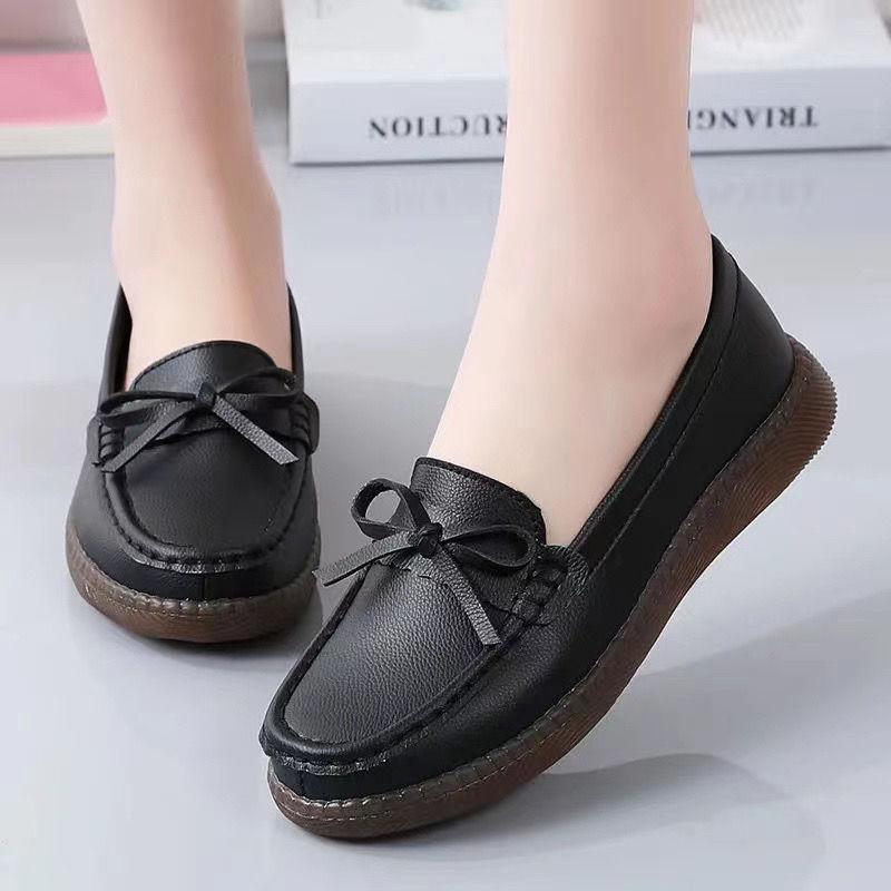 Мокасины из натуральной кожи с противоскользящим эффектом для женщин — дышащие туфли без застежек для мам среднего возраста