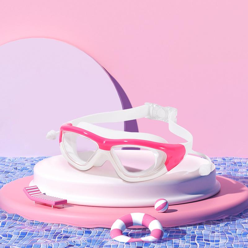Детские водонепроницаемые, непромокаемые очки для плавания с берушами — большая оправа, очки для дайвинга HD для мальчиков и девочек.