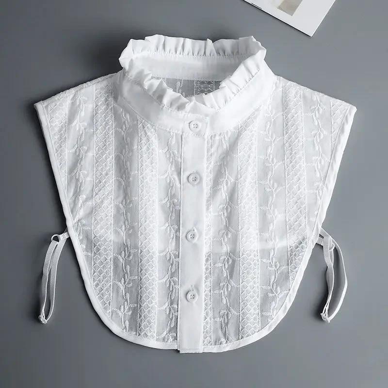 Cotton Floral Fake Collar Women Detachable Lapel Choker Necklace Ladies Removable Half Shirt False Collar Decoration
