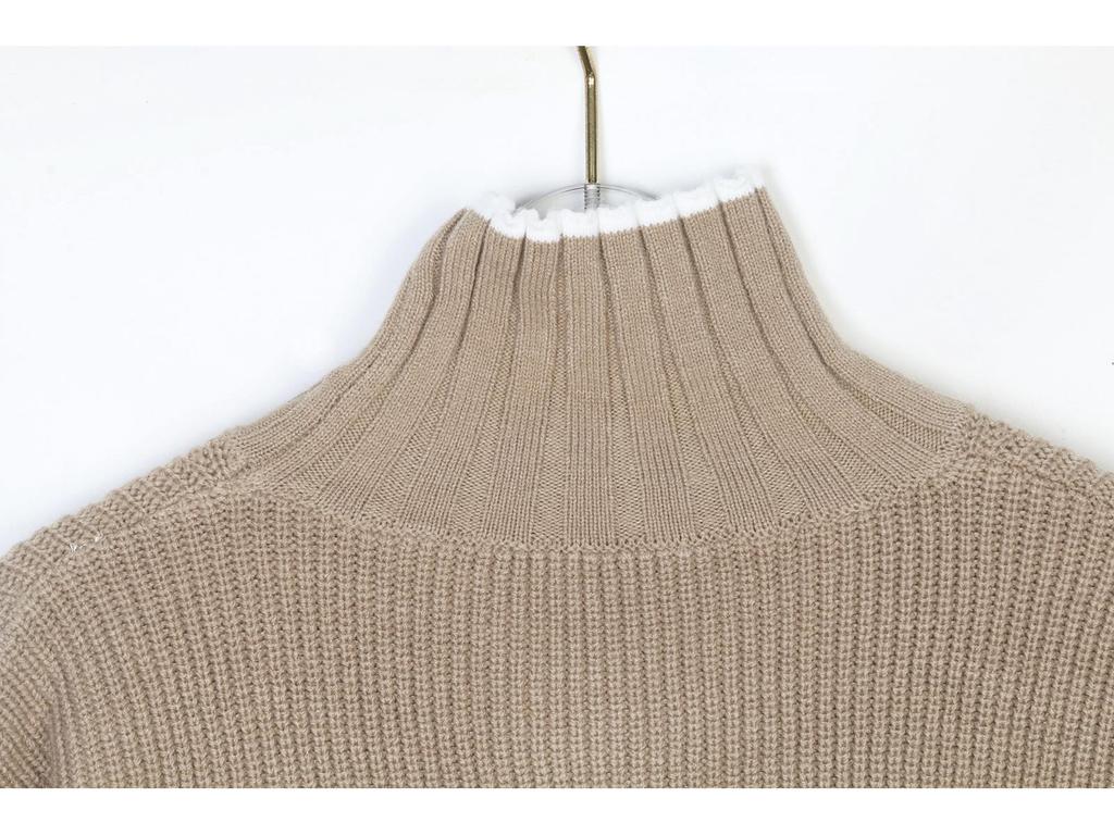 Женский вязаный свитер Zhuoya с контрастным цветом, высоким воротом, мягкий, свободного кроя, с длинным рукавом, идеально подходит для осени и зимы