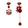 Серьги-гвоздики в китайском стиле, красный маленький лев, колокольчик, кулон, серьги, женские новогодние праздничные ювелирные изделия, подарок