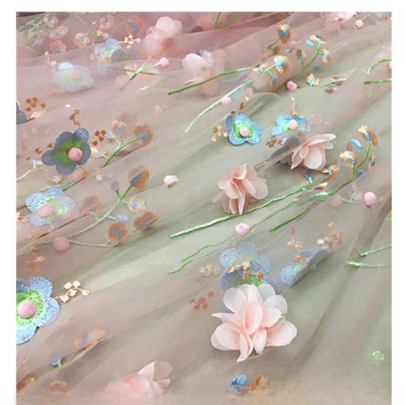 «Новая 3D вышитая кружевная ткань с бисерными лепестками для женских юбок»